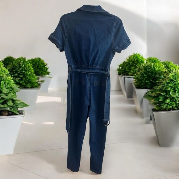 Fashion Nova Denim Jumpsuit Women’s Size Medium Blue Crazy Love NEW - Picture 4 of 6